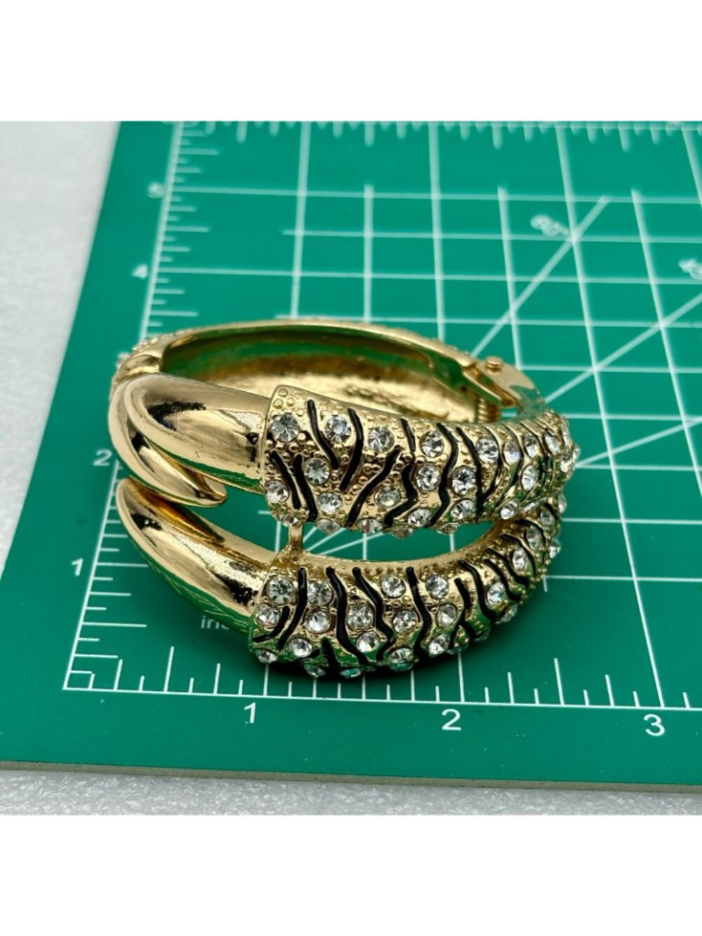 Jeweled Gold Tone Enamel Claw Clapper Bracelet-NOS From Early 2000s - Picture 5 of 5